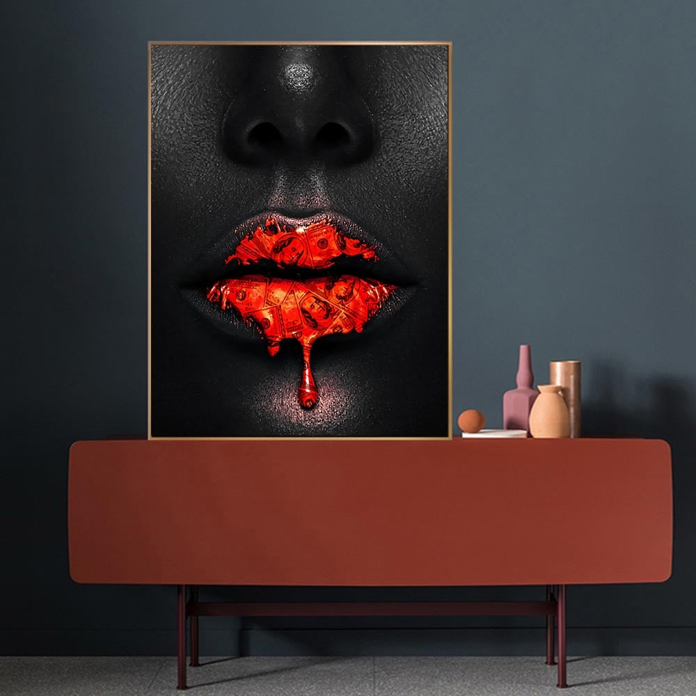 ChandeliersDecor.com-Wall Posters-Black Women Red Lips Art - Dripping & Seductive