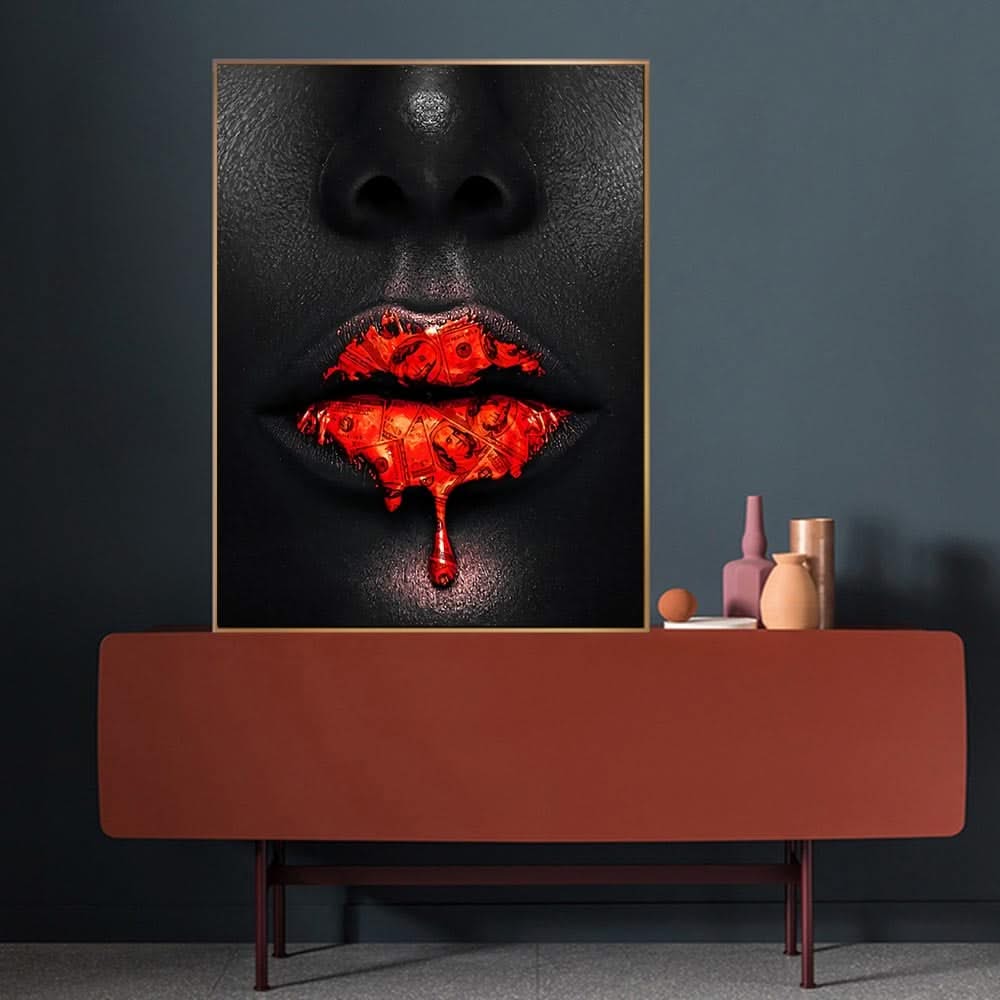 Black Women Red Lips Art - Dripping & Seductive-ChandeliersDecor.com