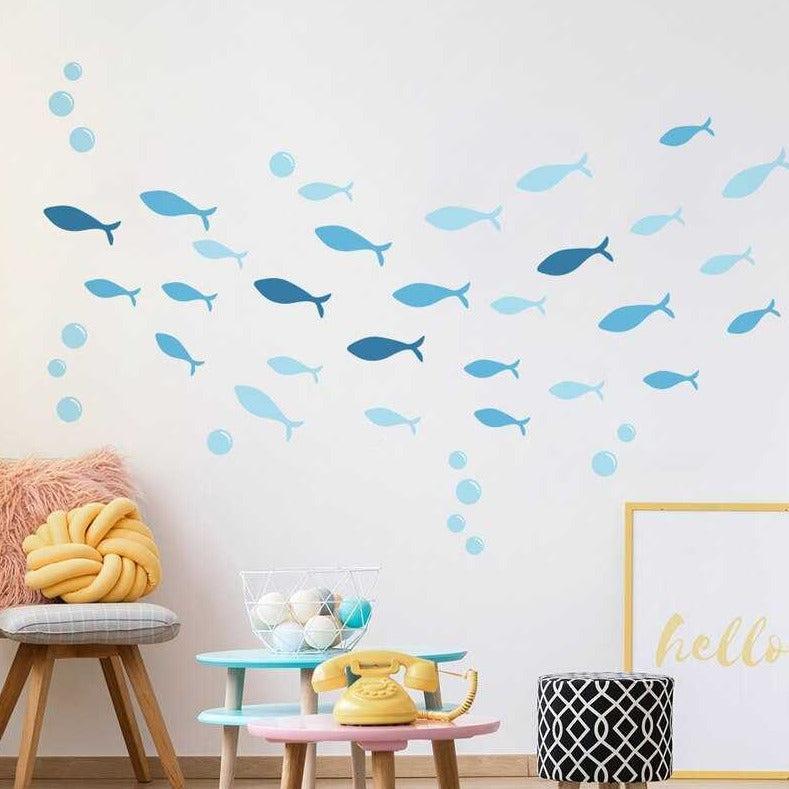 ChandeliersDecor.com-Kids Room Nursery Decals-Blue Fish Wall Decal for Kids Room | Sea wall decal