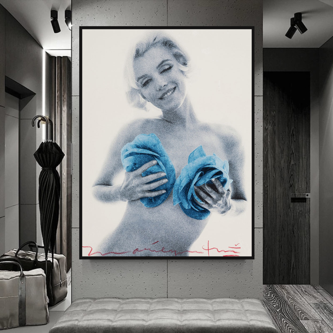 Blue Flowers Marilyn Poster - Vibrant Floral Art Prints-ChandeliersDecor.com