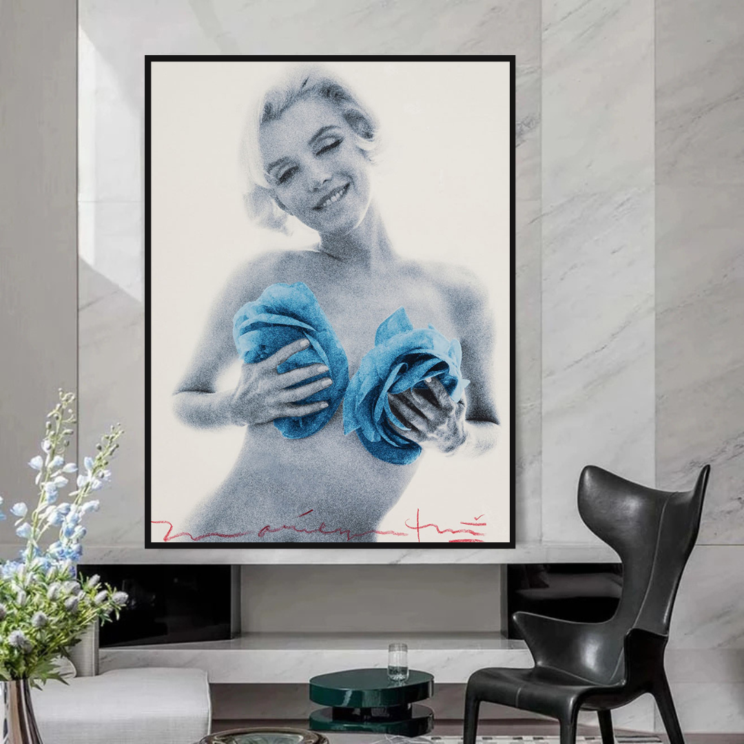 Blue Flowers Marilyn Poster - Vibrant Floral Art Prints-ChandeliersDecor.com
