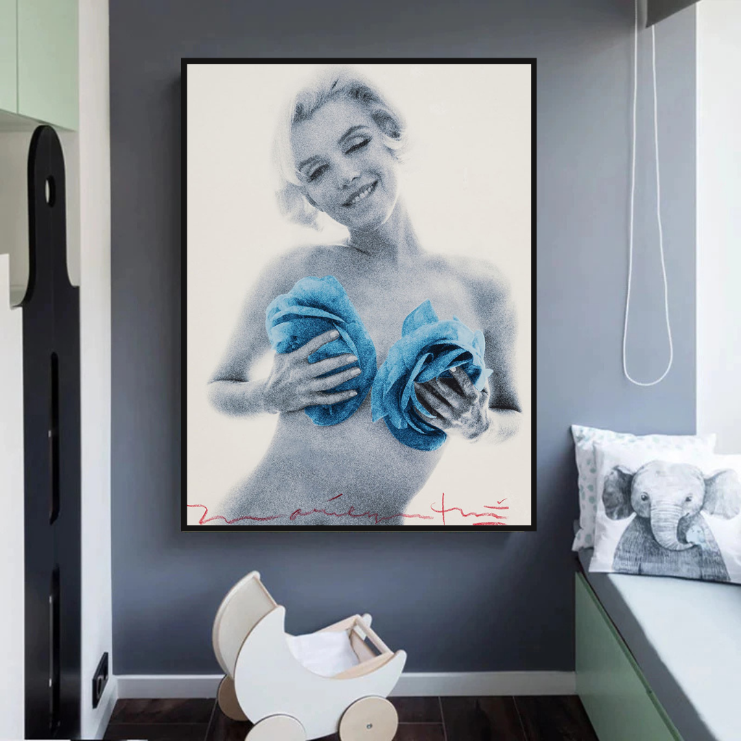 Blue Flowers Marilyn Poster - Vibrant Floral Art Prints-ChandeliersDecor.com