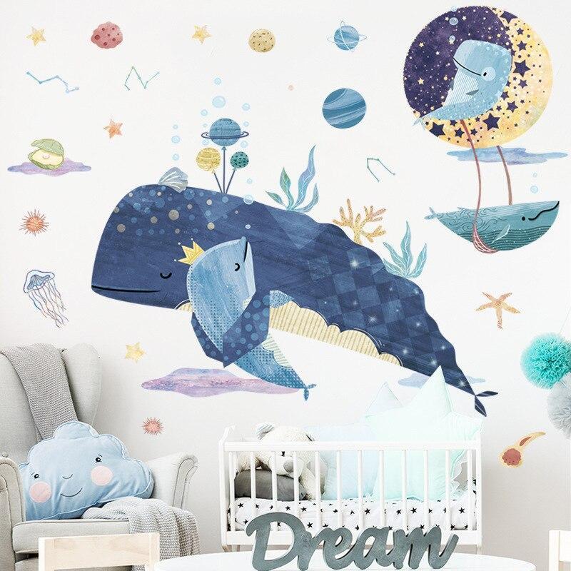 ChandeliersDecor.com-Kids Room Nursery Decals-Blue Whale Family Marine Life Wall Stickers for Kids Room - Sea Life Decal