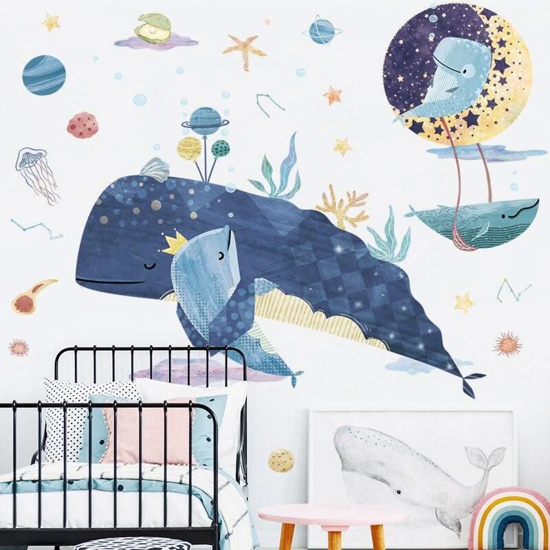 ChandeliersDecor.com-Kids Room Nursery Decals-Blue Whale Family Marine Life Wall Stickers for Kids Room - Sea Life Decal