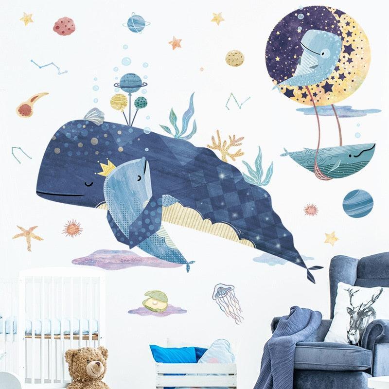 ChandeliersDecor.com-Kids Room Nursery Decals-Blue Whale Family Marine Life Wall Stickers for Kids Room - Sea Life Decal