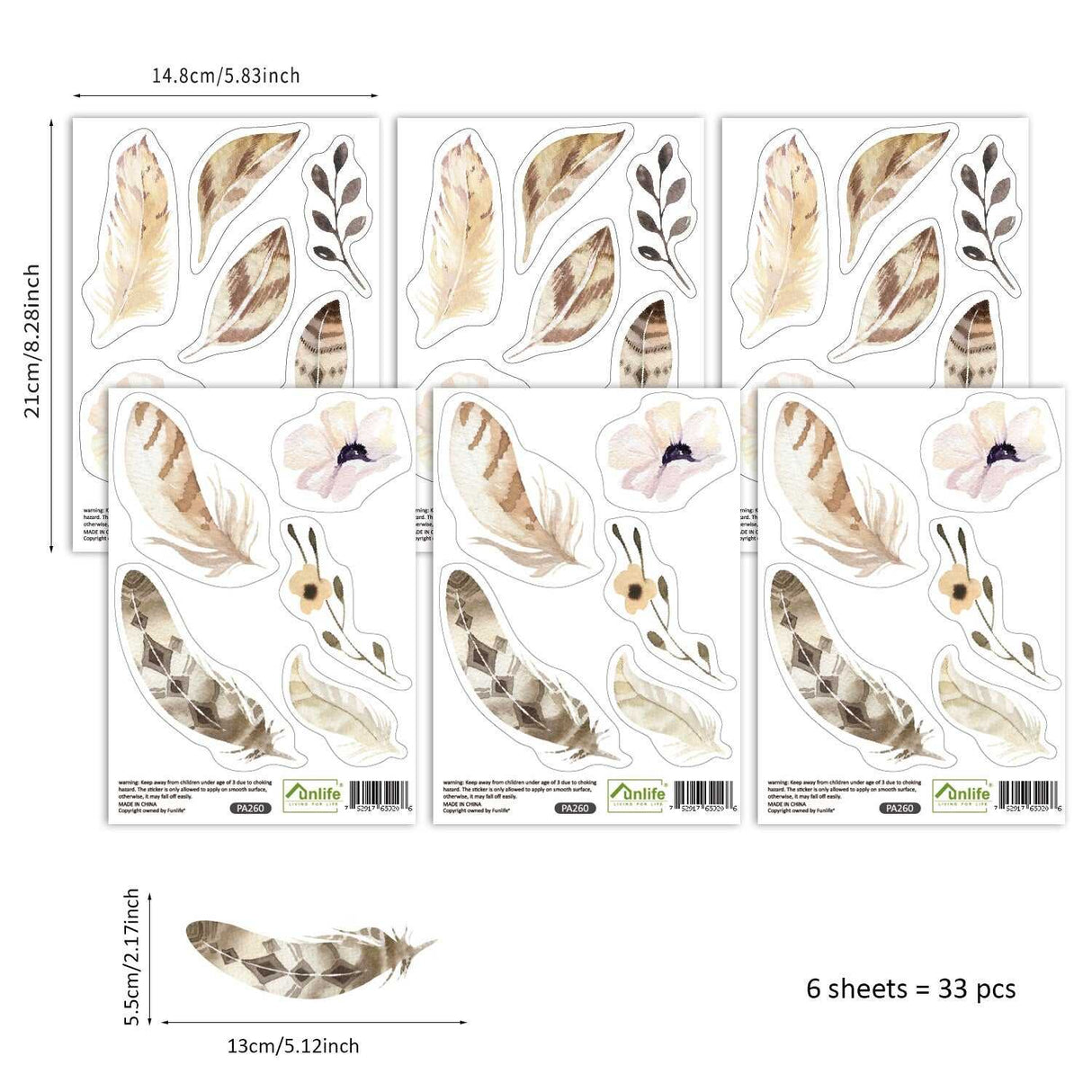 ChandeliersDecor.com-Kids Nursery Bohemian Wall Decals-Boho Feathers Wall Stickers - Stylish Décor