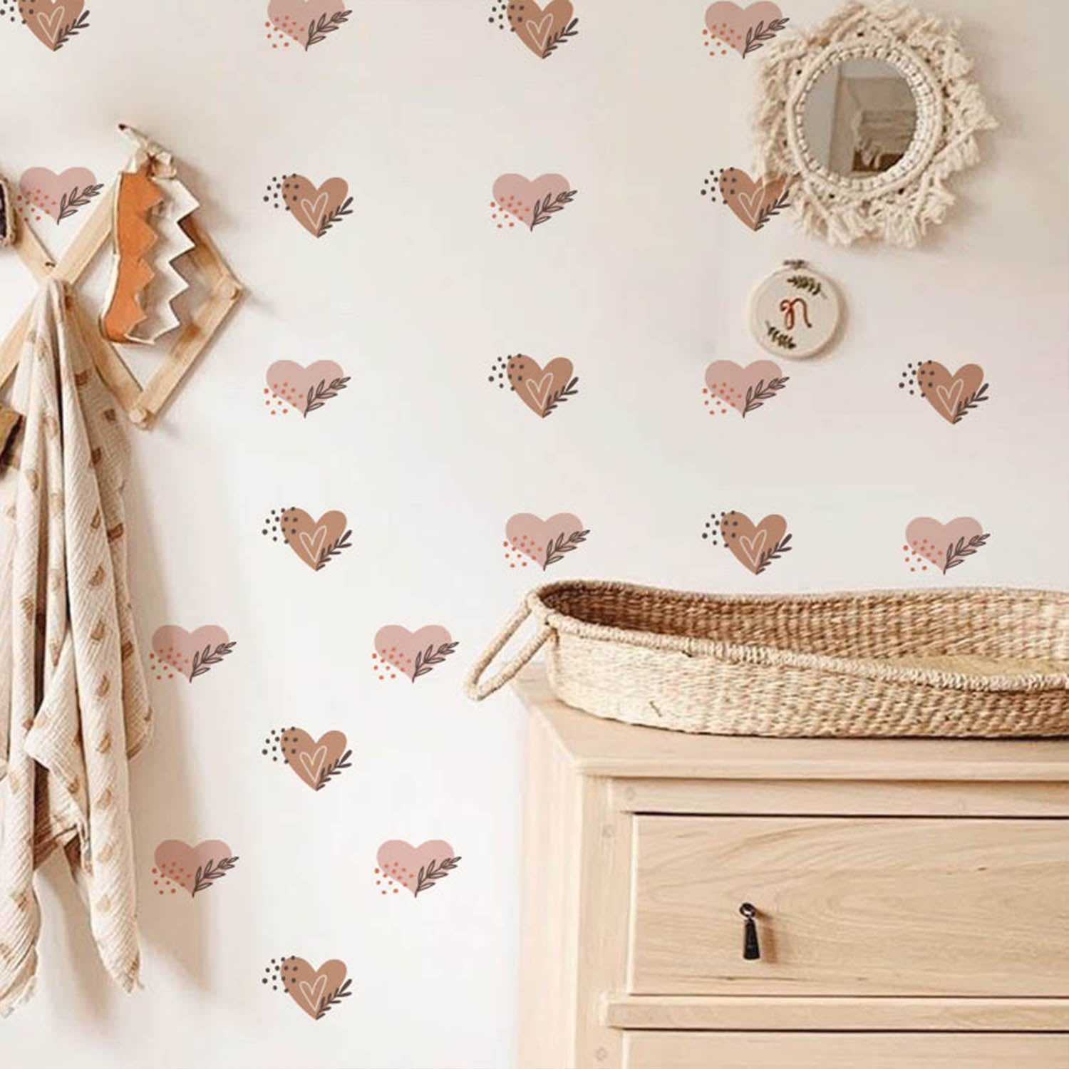ChandeliersDecor.com-Kids Nursery Bohemian Wall Decals-Boho Hearts Pattern Wall Stickers - Adhesive Decals