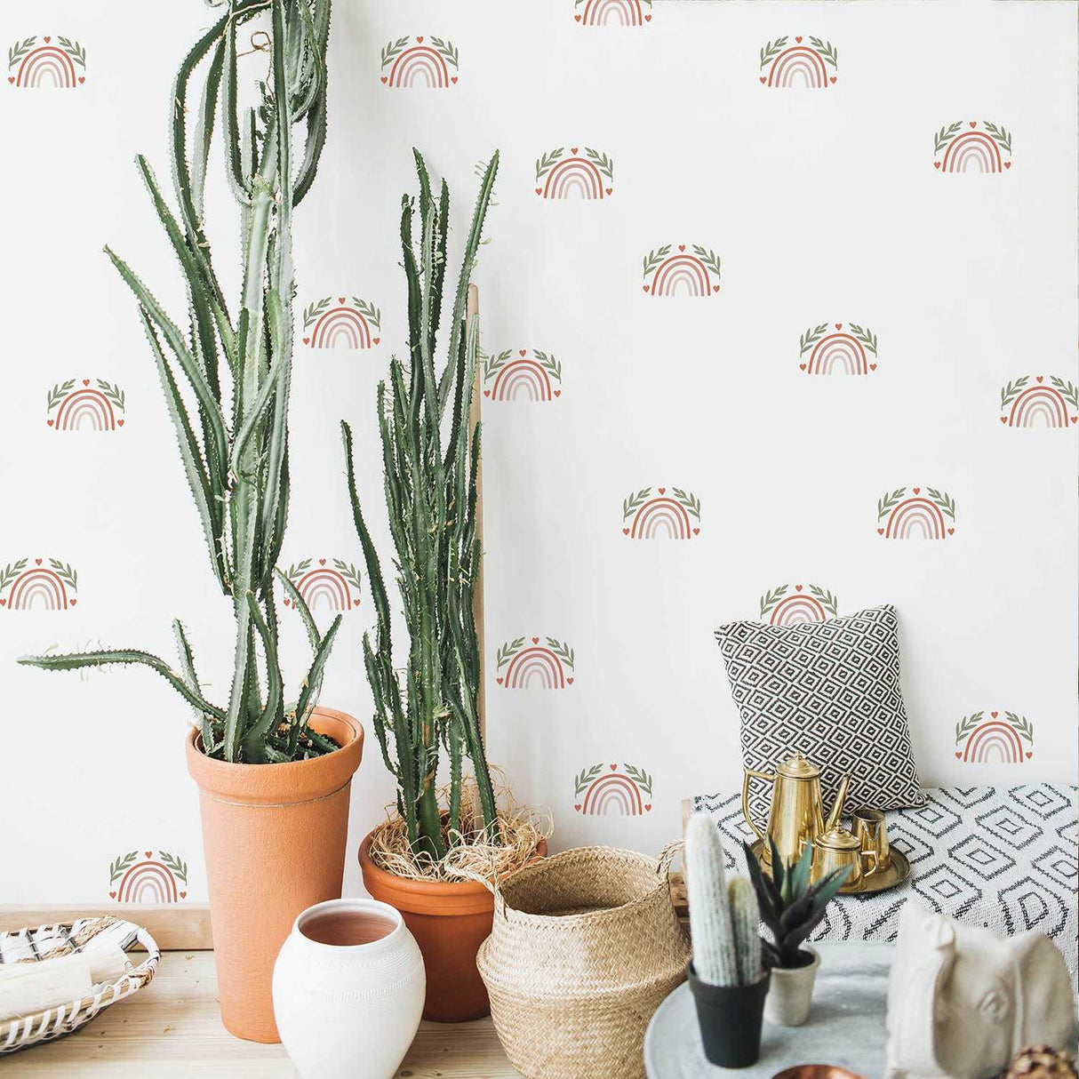 ChandeliersDecor.com-Kids Nursery Bohemian Wall Decals-Boho Rainbow Leaf Pattern Stickers: Adhesive DecalsBoho Rainbow Leaf Pattern Stickers