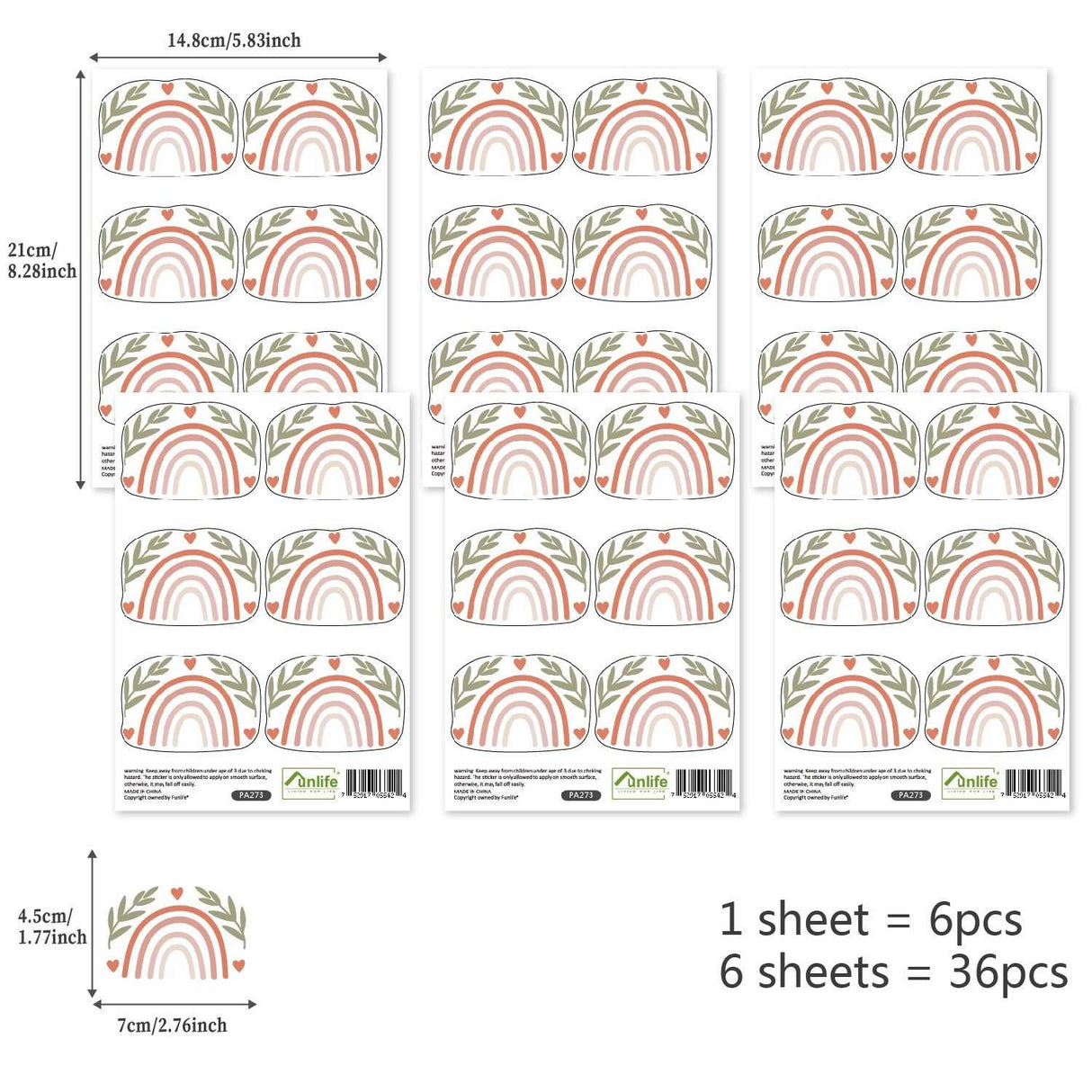 ChandeliersDecor.com-Kids Nursery Bohemian Wall Decals-Boho Rainbow Leaf Pattern Stickers: Adhesive DecalsBoho Rainbow Leaf Pattern Stickers
