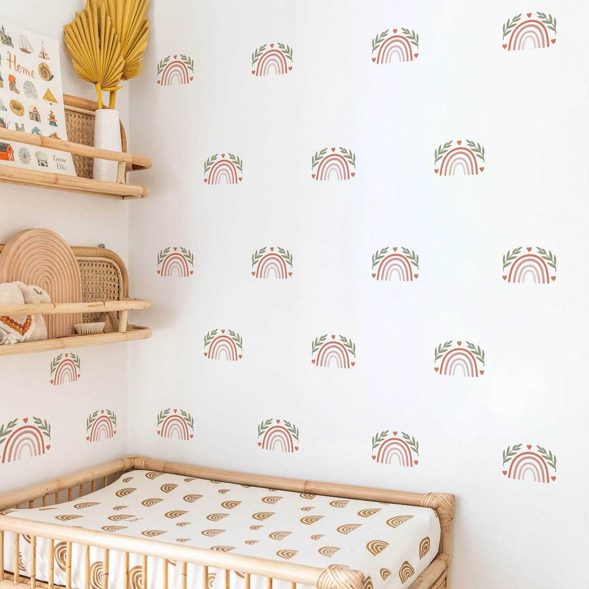 ChandeliersDecor.com-Kids Nursery Bohemian Wall Decals-Boho Rainbow Leaf Pattern Stickers: Adhesive DecalsBoho Rainbow Leaf Pattern Stickers