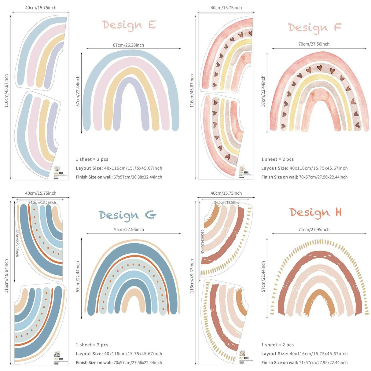 ChandeliersDecor.com-Home Decor Decals-Boho Rainbow Wall Decal: Vibrant and Stylish Décor