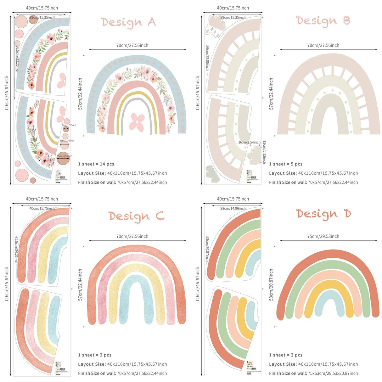 ChandeliersDecor.com-Home Decor Decals-Boho Rainbow Wall Decal: Vibrant and Stylish Décor