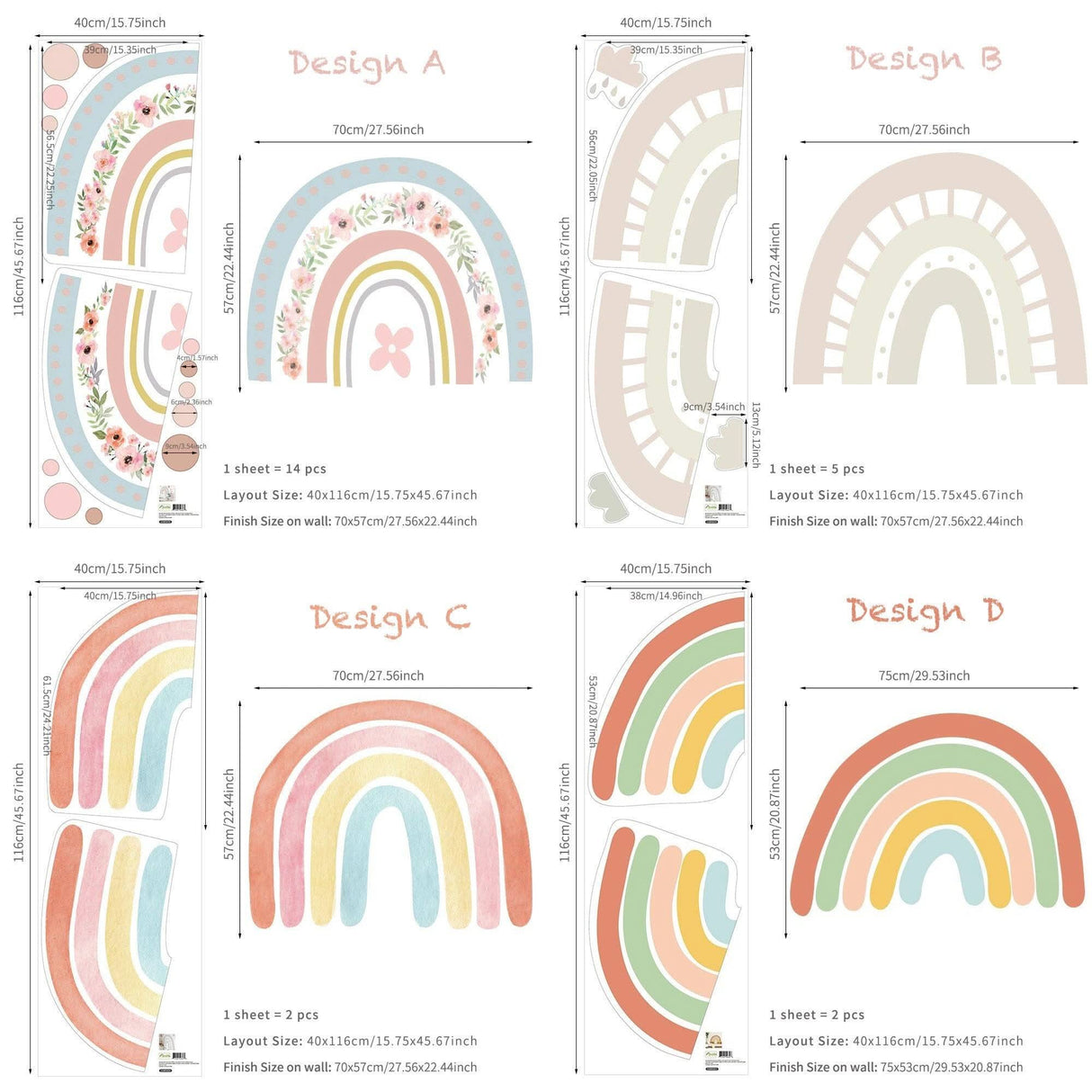 ChandeliersDecor.com-Home Decor Decals-Boho Rainbow Wall Decal: Vibrant and Stylish Décor