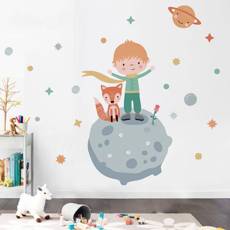 ChandeliersDecor.com-Home Decor Decals-Boy on Planet Wall Sticker - Perfect Decor for Kids Room
