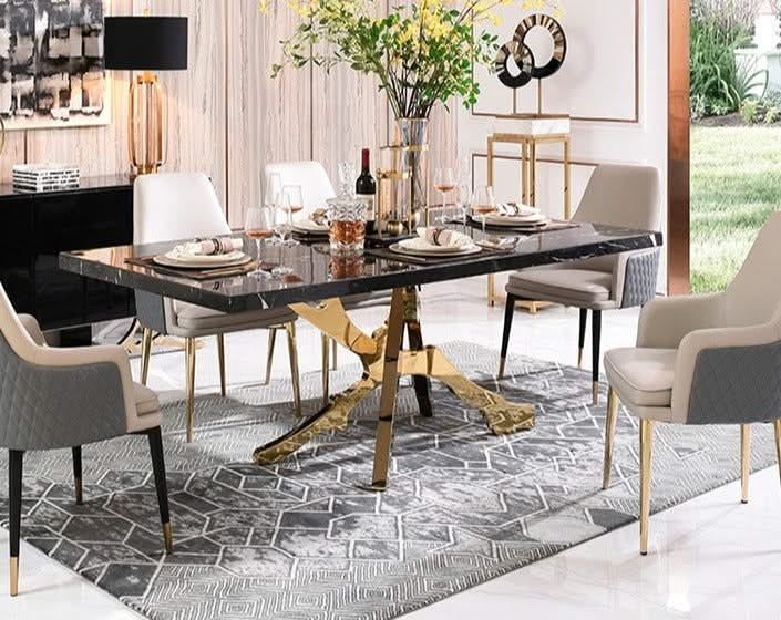 Brass & OakWood Designer Dining Table-ChandeliersDecor.com