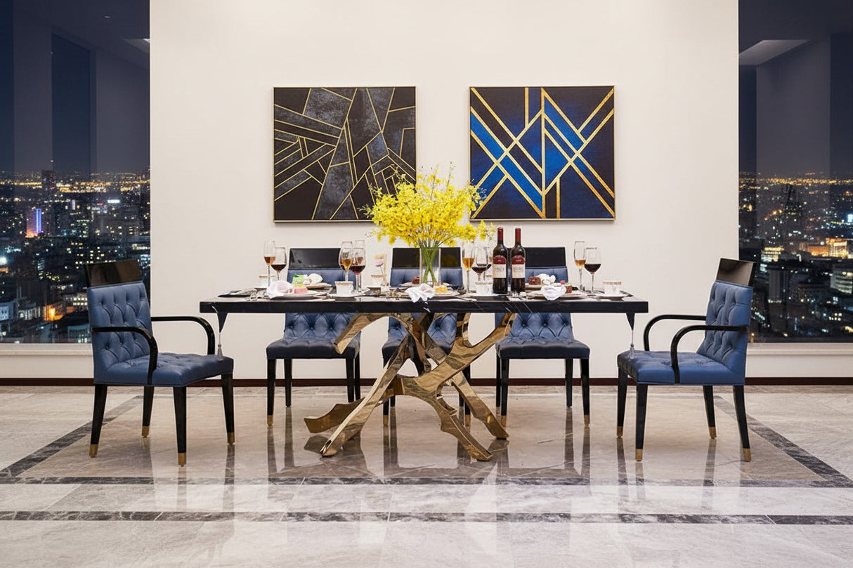 Brass & OakWood Designer Dining Table-ChandeliersDecor.com