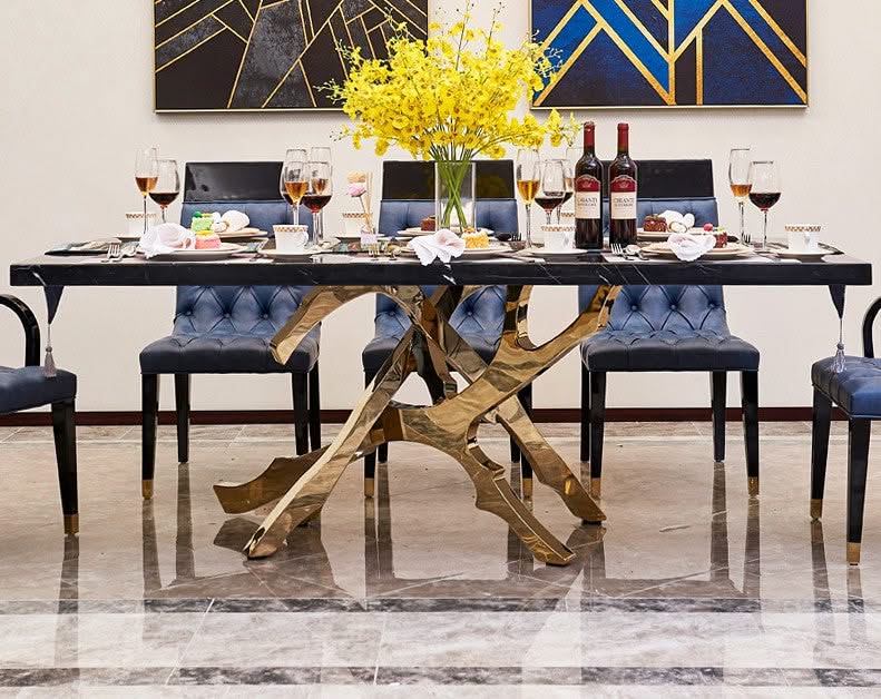 Brass & OakWood Designer Dining Table-ChandeliersDecor.com