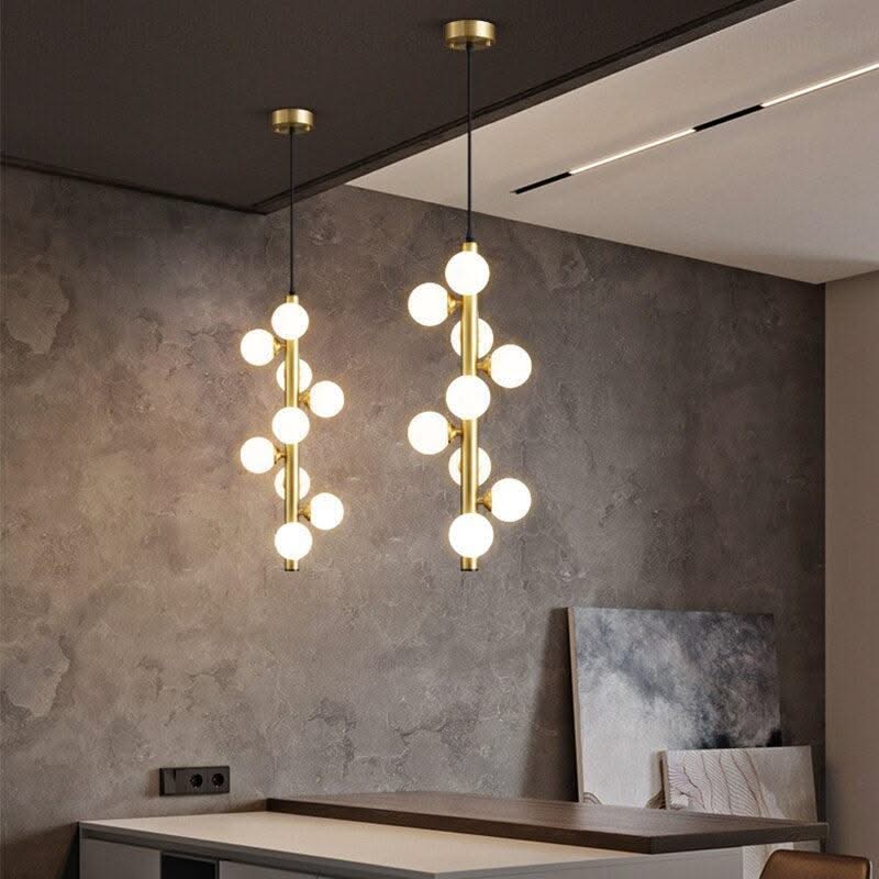 ChandeliersDecor.com-Pendant Lights-Brass Spiral Glass Ball Pendant Light – Modern LED Ceiling Fixture