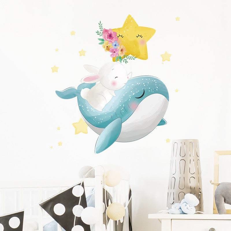 ChandeliersDecor.com-Home Decor Decals-Bunny Rabbit on Whale Wall Decal: Nursery Decor