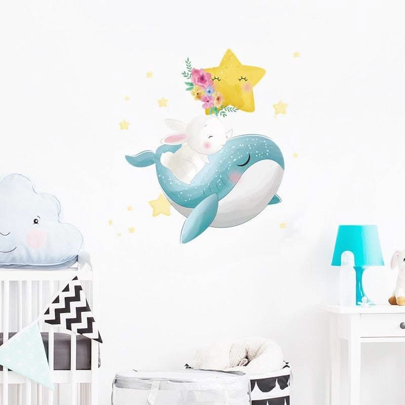 ChandeliersDecor.com-Home Decor Decals-Bunny Rabbit on Whale Wall Decal: Nursery Decor