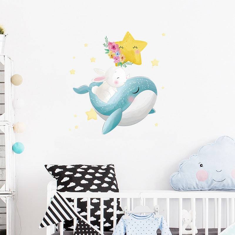 ChandeliersDecor.com-Home Decor Decals-Bunny Rabbit on Whale Wall Decal: Nursery Decor