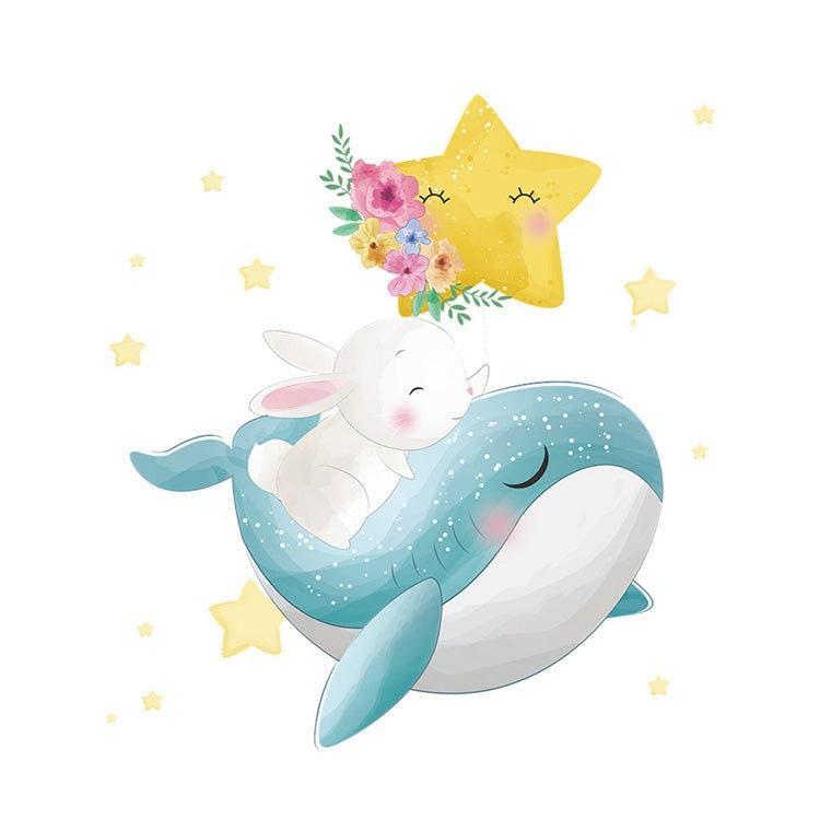 ChandeliersDecor.com-Home Decor Decals-Bunny Rabbit on Whale Wall Decal: Nursery Decor