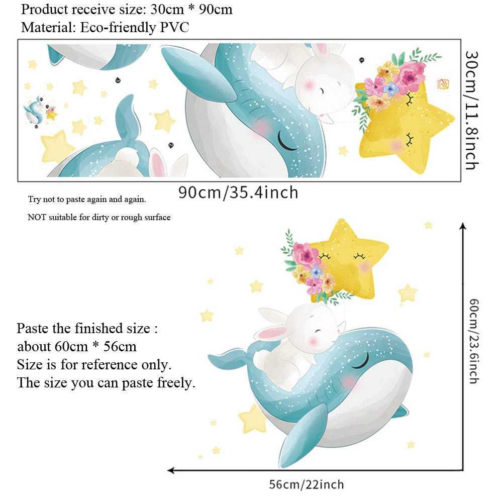 ChandeliersDecor.com-Home Decor Decals-Bunny Rabbit on Whale Wall Decal: Nursery Decor
