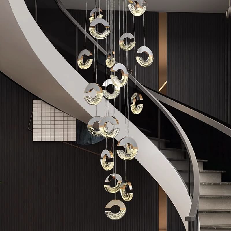 ChandeliersDecor.com-Staircase Chandelier-C-shaped Crystal Chandelier: Elegant Lighting Fixture