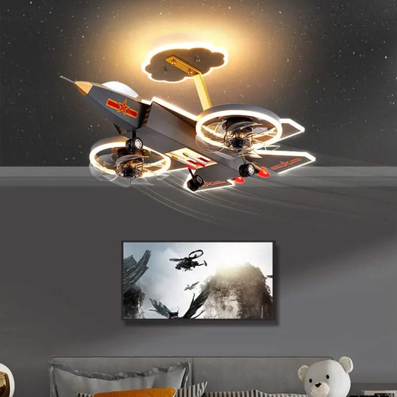 ChandeliersDecor.com-Kids Room Nursery Lighting-Cargo Airplane Ceiling Light with Fan for Kids Room