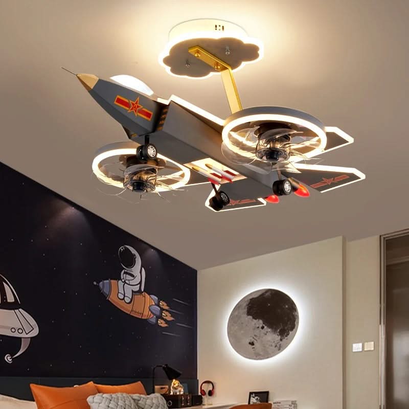 ChandeliersDecor.com-Kids Room Nursery Lighting-Cargo Airplane Ceiling Light with Fan for Kids Room