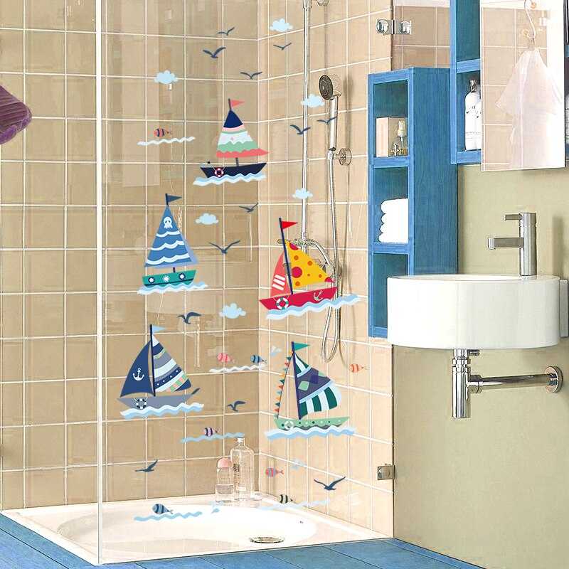 ChandeliersDecor.com-Kids Room Nursery Decals-Cartoon Sailboat With Sea View Wall Sticker For Kids Room