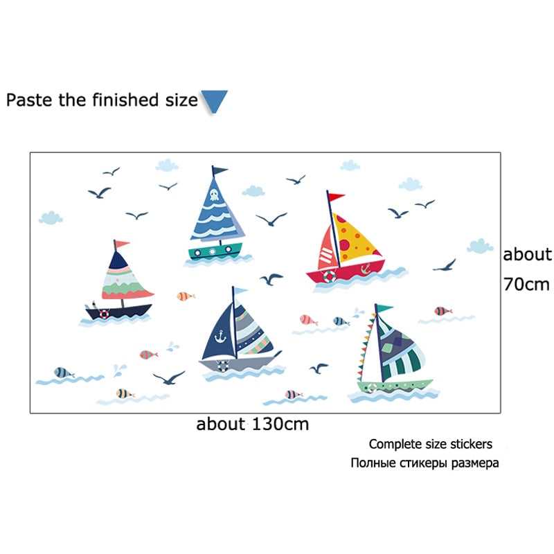 ChandeliersDecor.com-Kids Room Nursery Decals-Cartoon Sailboat With Sea View Wall Sticker For Kids Room