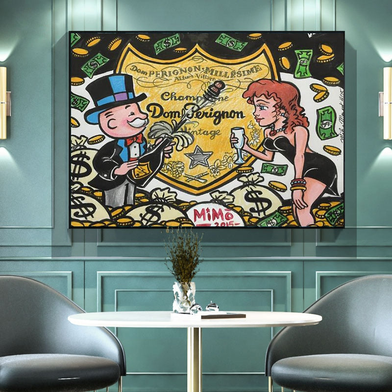 ChandeliersDecor.com-Monopoly Wall Poster-Champagne Money Alec Monopoly Canvas Print