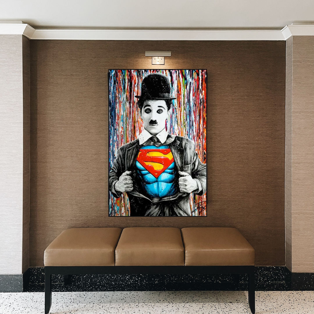 Charlie as Super Man Canvas Wall Art-ChandeliersDecor.com
