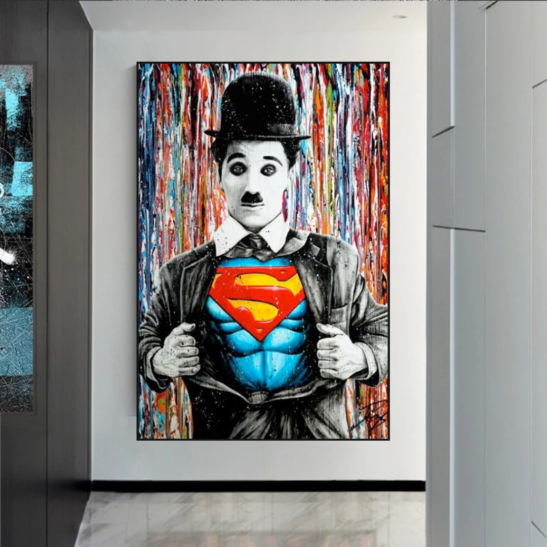 Charlie as Super Man Canvas Wall Art-ChandeliersDecor.com