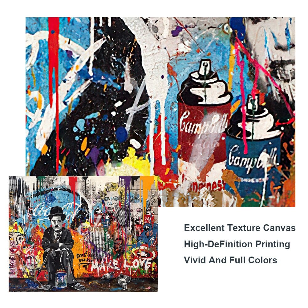 ChandeliersDecor.com-Wall Posters-Charlie Chaplin Graffiti Wall Art Canvas Painting Poster