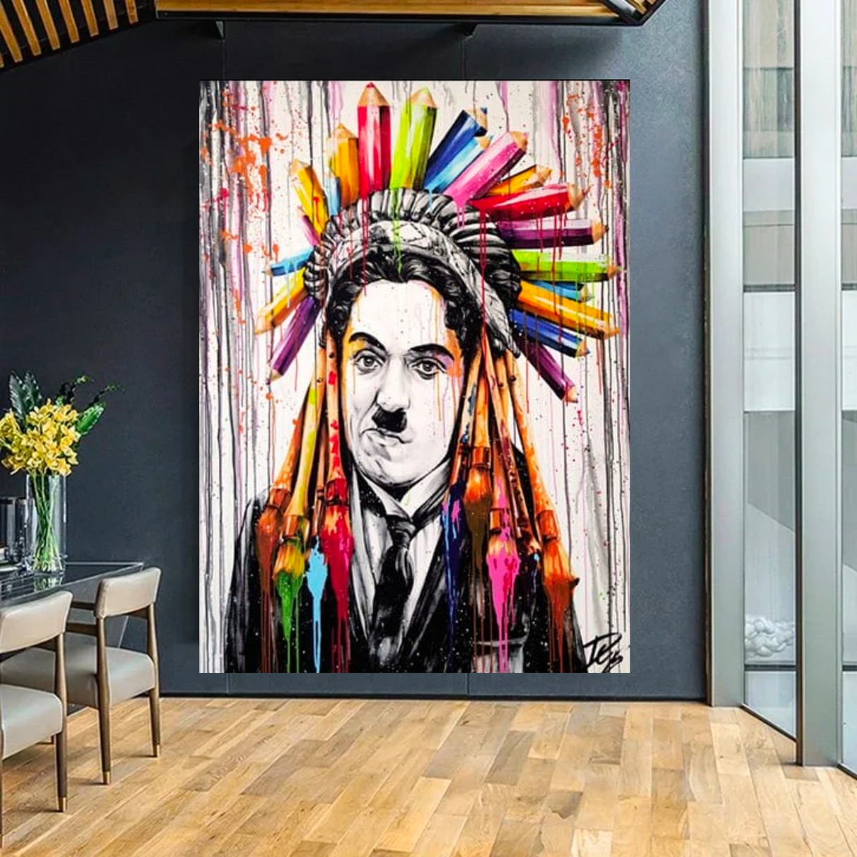 ChandeliersDecor.com-Wall Posters-Charlie Chaplin Red Indian Canvas Wall Art