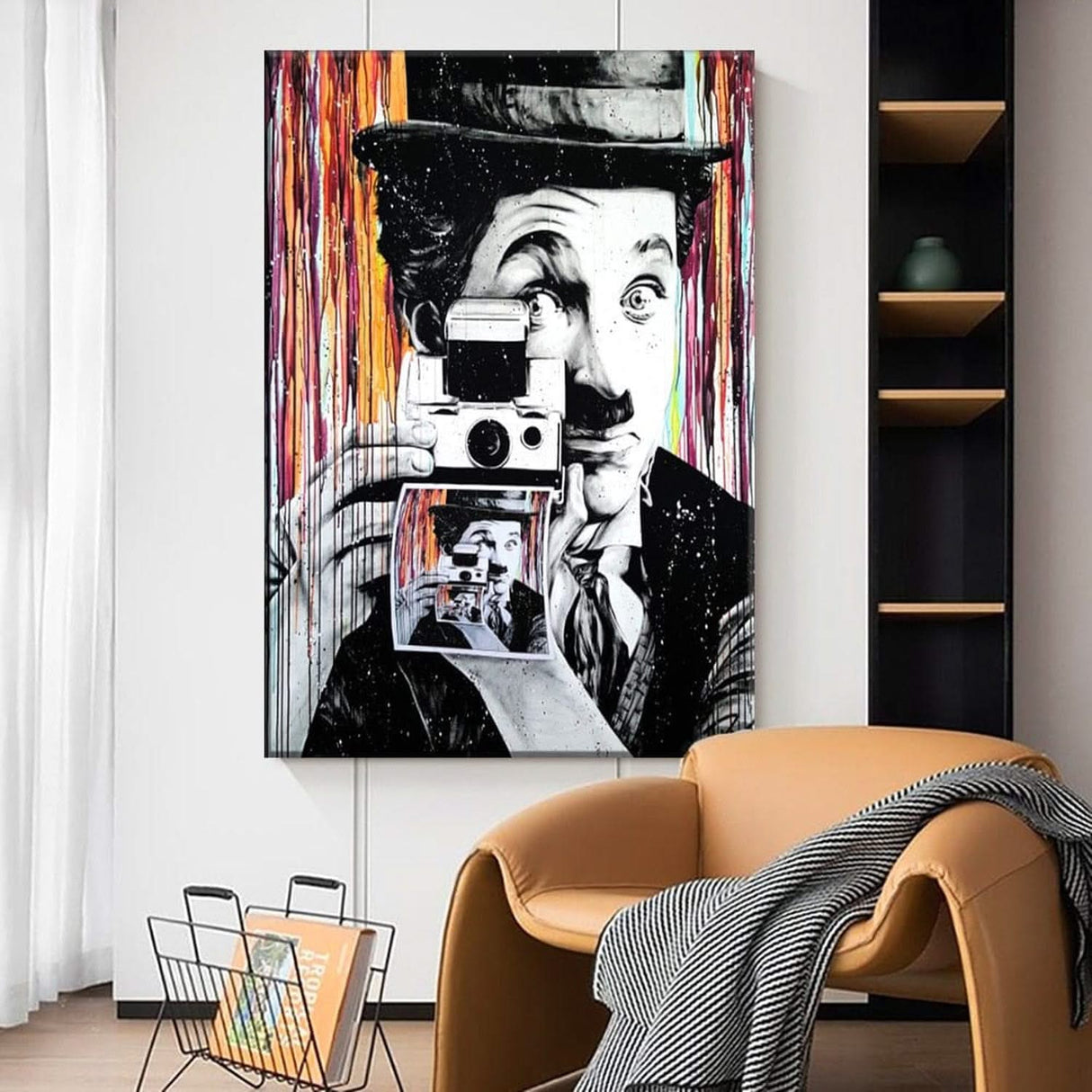 Charlie Chaplin with Camera Canvas Wall Art-ChandeliersDecor.com