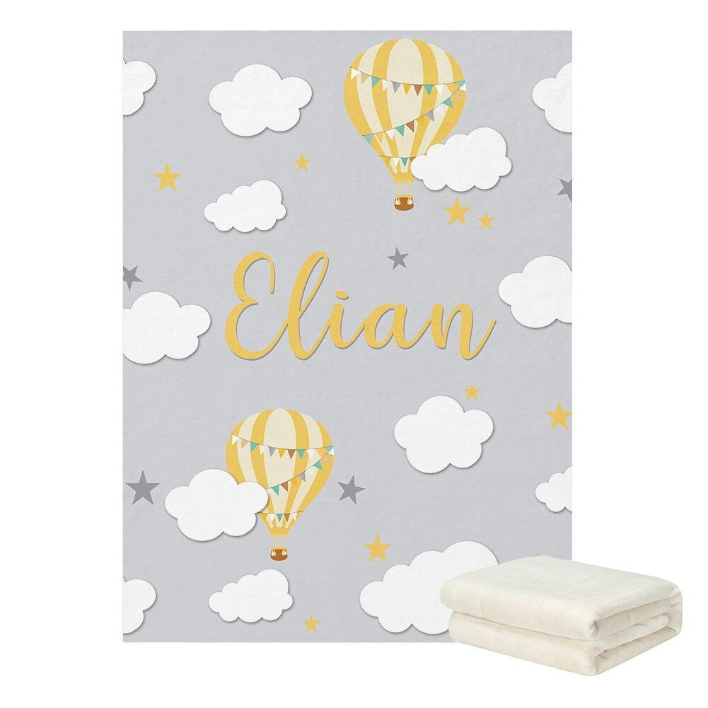 ChandeliersDecor.com-Crib Bedding-Cloud and Hot Air Balloon Baby Name Crib Bedding Set | Baby Shower Gift Bedding Set