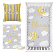 ChandeliersDecor.com-Crib Bedding-Cloud and Hot Air Balloon Baby Name Crib Bedding Set | Baby Shower Gift Bedding Set