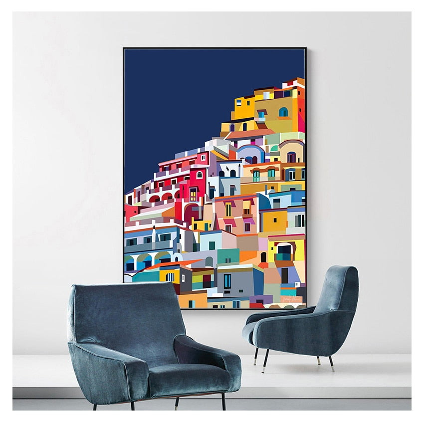 ChandeliersDecor.com-Wall Posters-Colourful Architecture art Amalfi Coast Positano Italy Canvas Wall Art