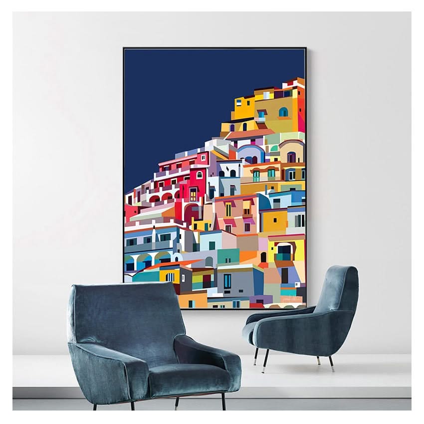 Colourful Architecture art Amalfi Coast Positano Italy Canvas Wall Art-ChandeliersDecor.com