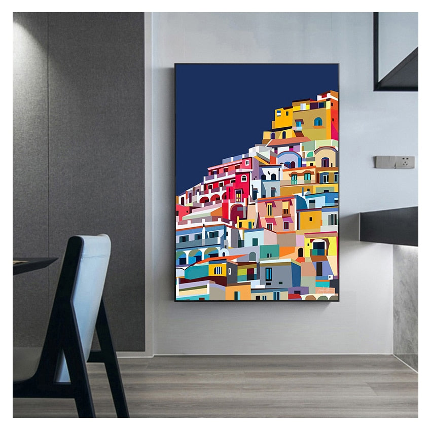 ChandeliersDecor.com-Wall Posters-Colourful Architecture art Amalfi Coast Positano Italy Canvas Wall Art