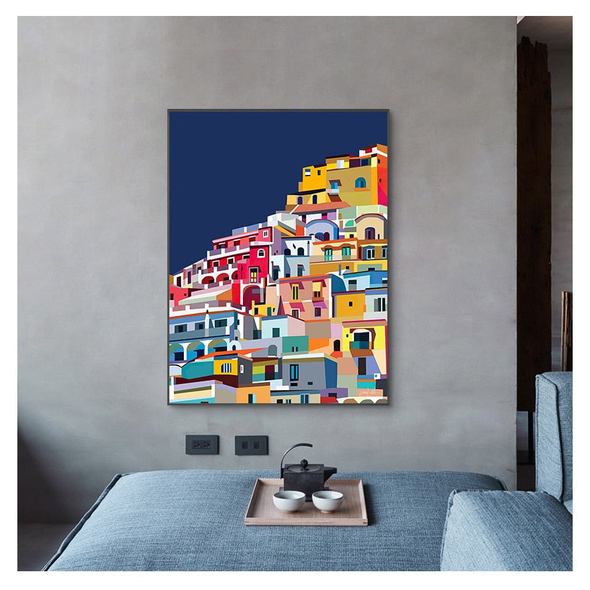 ChandeliersDecor.com-Wall Posters-Colourful Architecture art Amalfi Coast Positano Italy Canvas Wall Art
