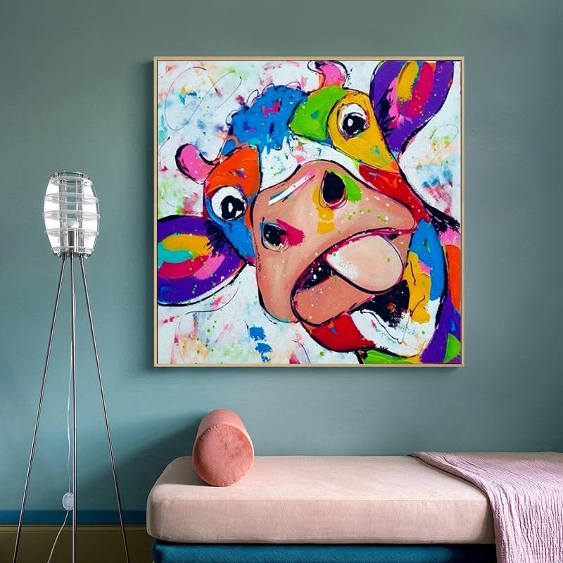 Colourful Cow Head Canvas Wall Art-ChandeliersDecor.com