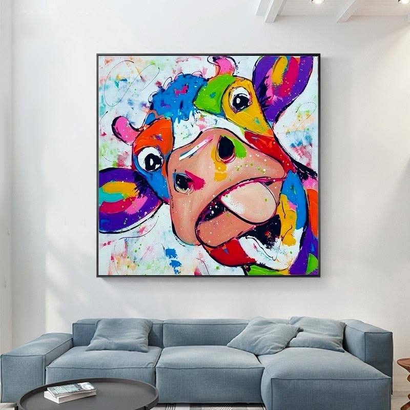 Colourful Cow Head Canvas Wall Art-ChandeliersDecor.com