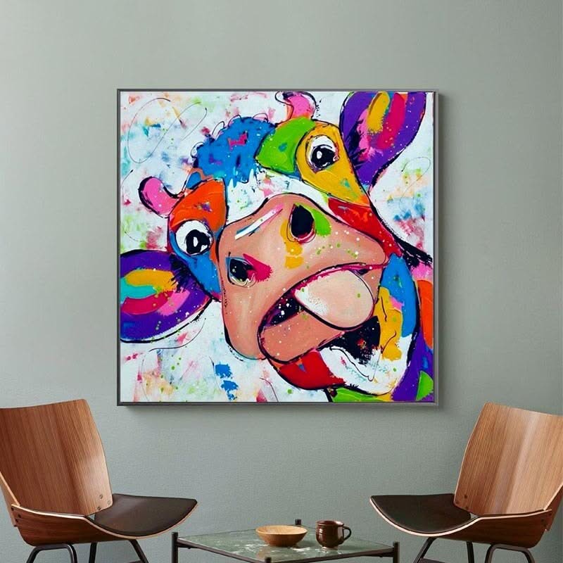 Colourful Cow Head Canvas Wall Art-ChandeliersDecor.com