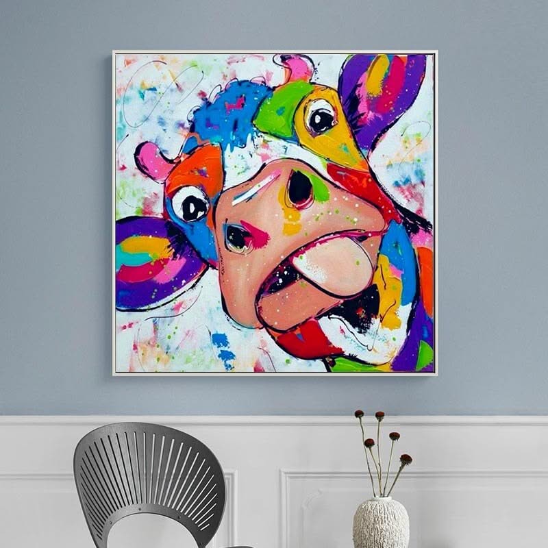 Colourful Cow Head Canvas Wall Art-ChandeliersDecor.com