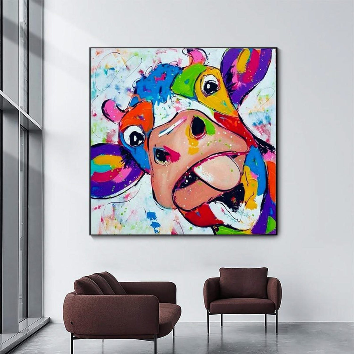 Colourful Cow Head Canvas Wall Art-ChandeliersDecor.com