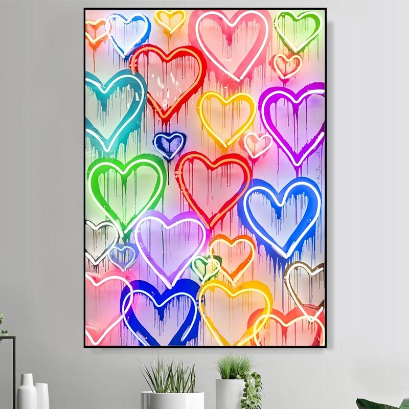 Colourful Love Hearts Canvas Wall Art-ChandeliersDecor.com